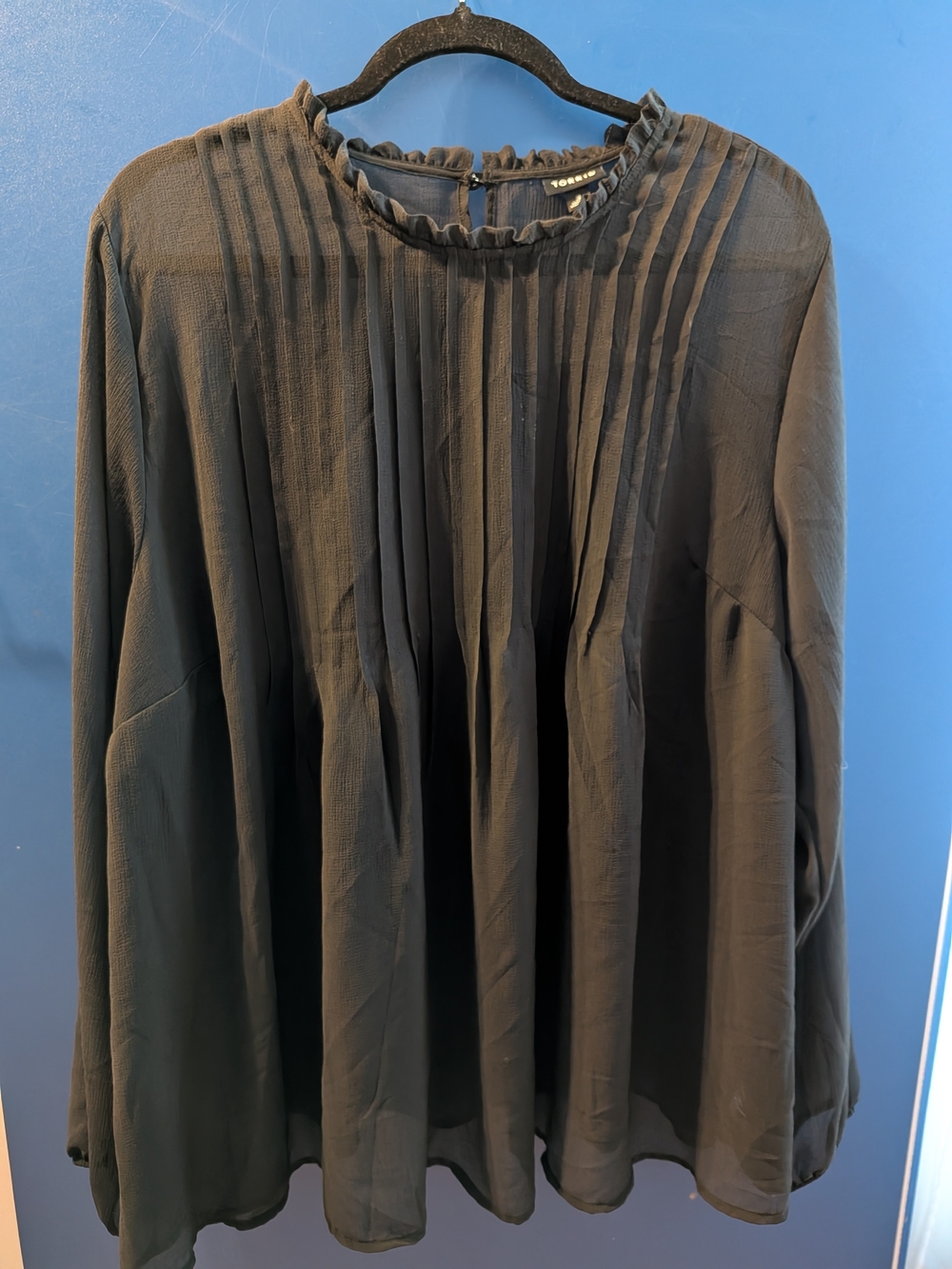 Torrid Black Pleated Ruffle-Neck Blouse